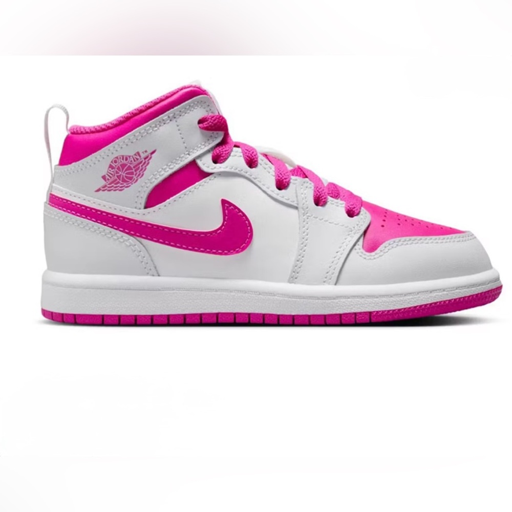 Jordan Pink and White Mid-Top Sneakers size 2 👟 worn once 🤩